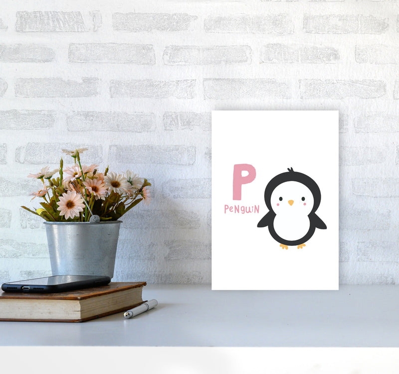 Alphabet Animals, P Is For Penguin Framed Nursey Wall Art Print A4 Black Frame