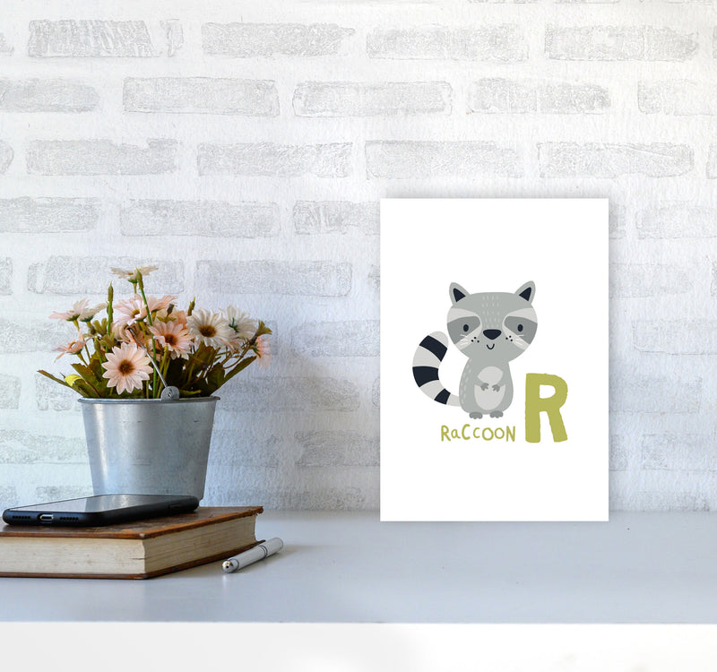 Alphabet Animals, R Is For Raccoon Framed Nursey Wall Art Print A4 Black Frame