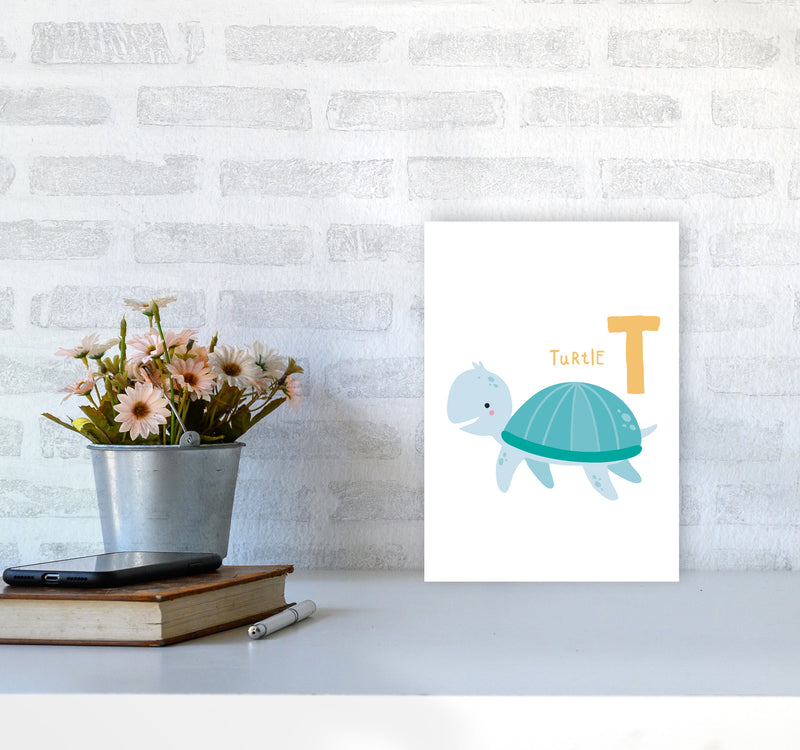 Alphabet Animals, T Is For Turtle Framed Nursey Wall Art Print A4 Black Frame