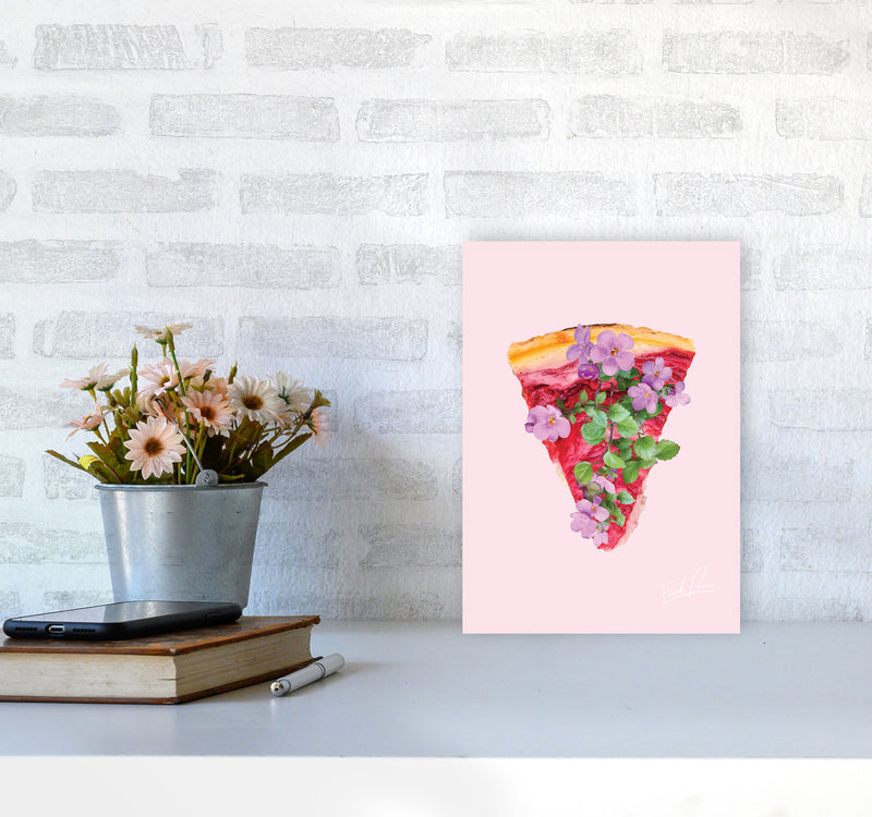Pink Cherry Pie Floral Food Print, Framed Kitchen Wall Art A4 Black Frame