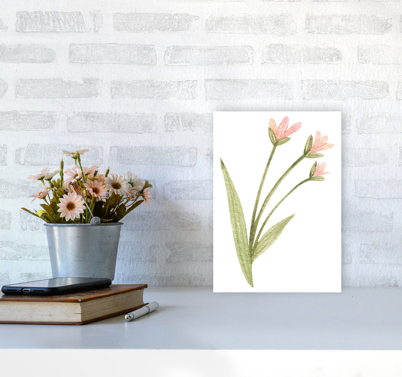 Pink Watercolour Flower 1 Modern Print A4 Black Frame