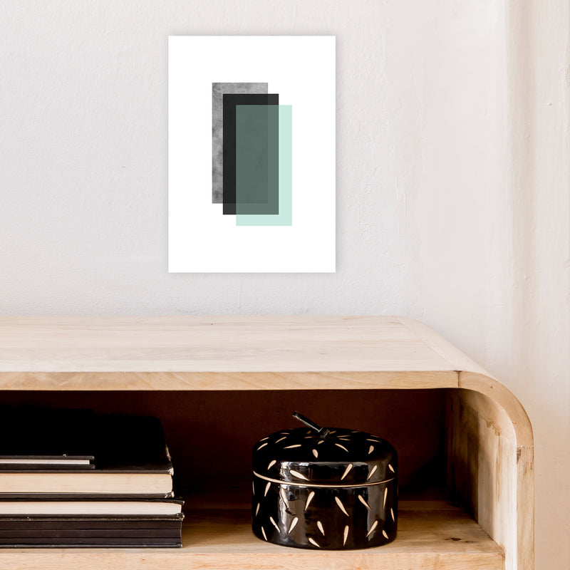 Geometric Mint And Black Rectangles  Art Print by Pixy Paper A4 Black Frame