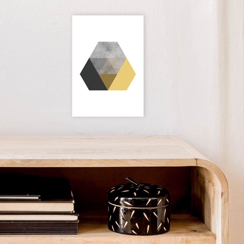 Geometric Mustard And Black Hexagon  Art Print by Pixy Paper A4 Black Frame