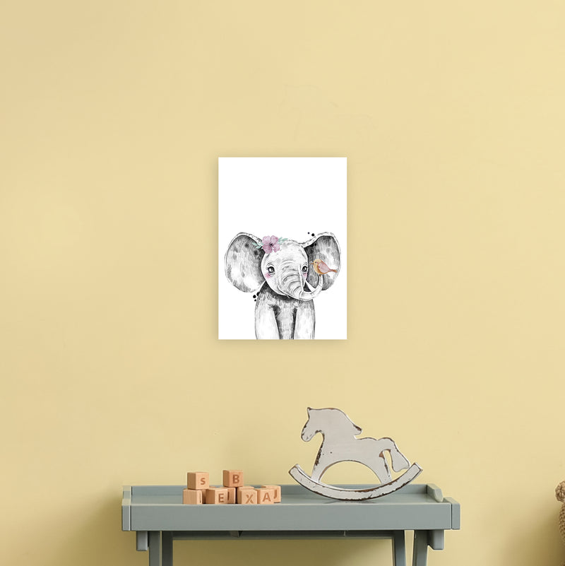 Safari Babies Elephant With Flower  Art Print by Pixy Paper A4 Black Frame