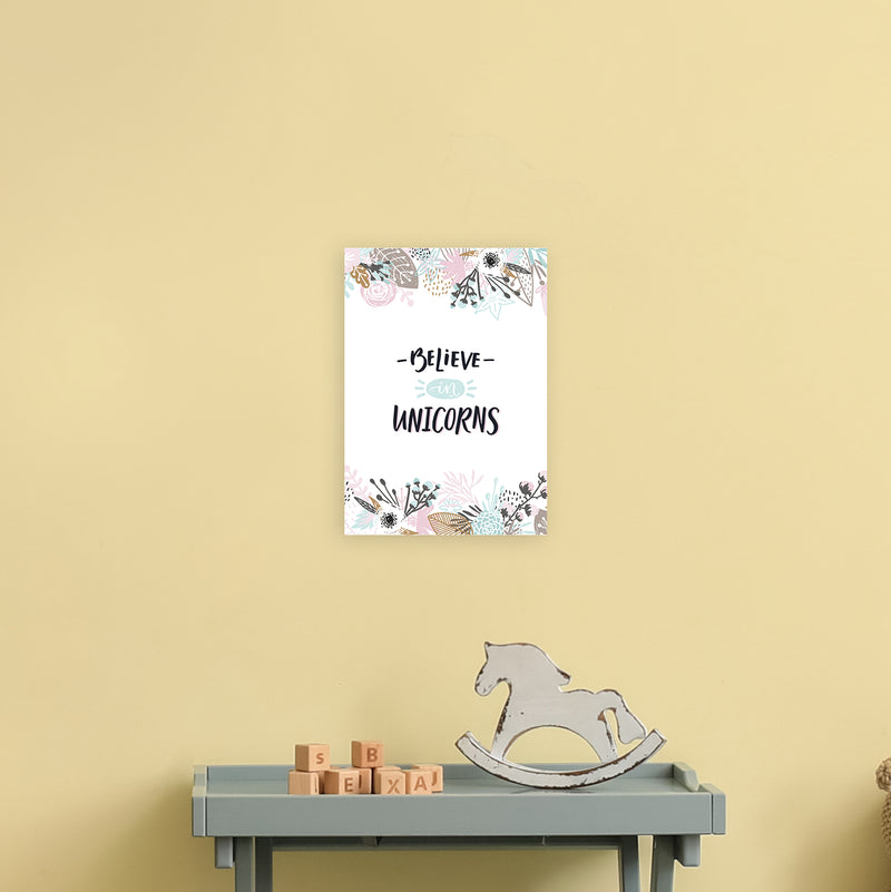 Believe In Unicorns Floral  Art Print by Pixy Paper A4 Black Frame