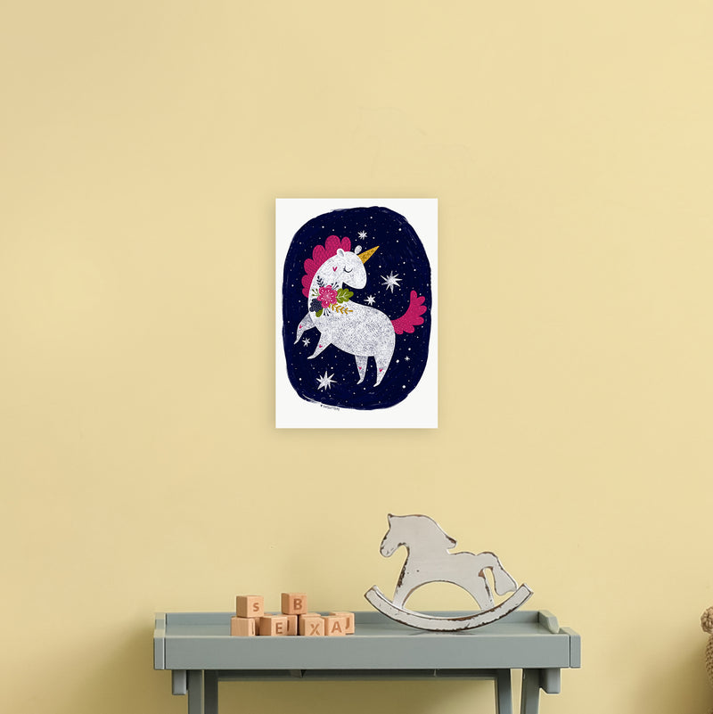 Magical Night Unicorn  Art Print by Pixy Paper A4 Black Frame