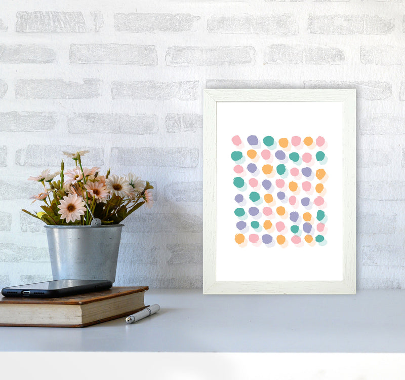 Pink Polka Dots Abstract Modern Print A4 Oak Frame