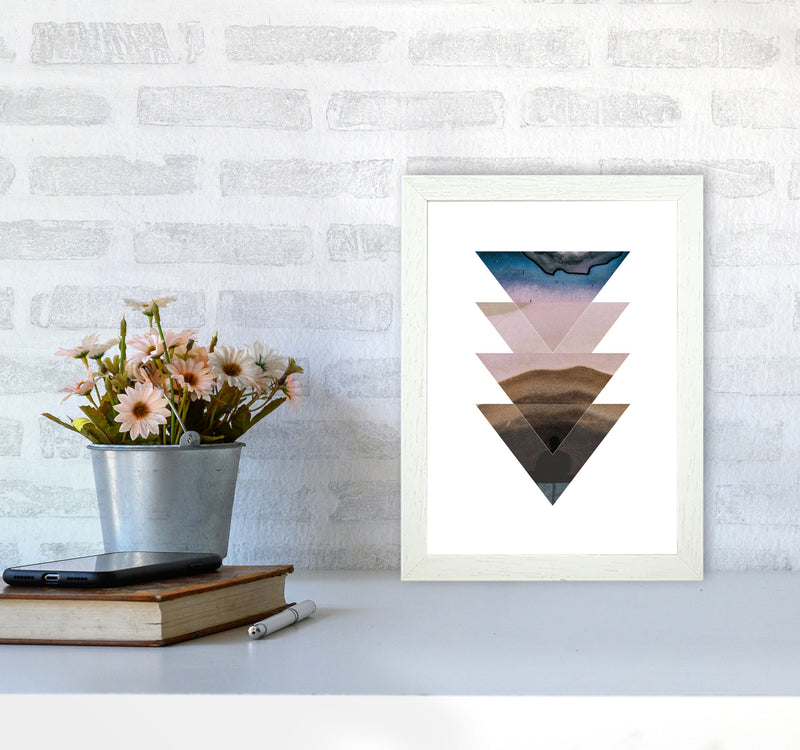 Pastel And Sand Abstract Triangles Modern Print A4 Oak Frame