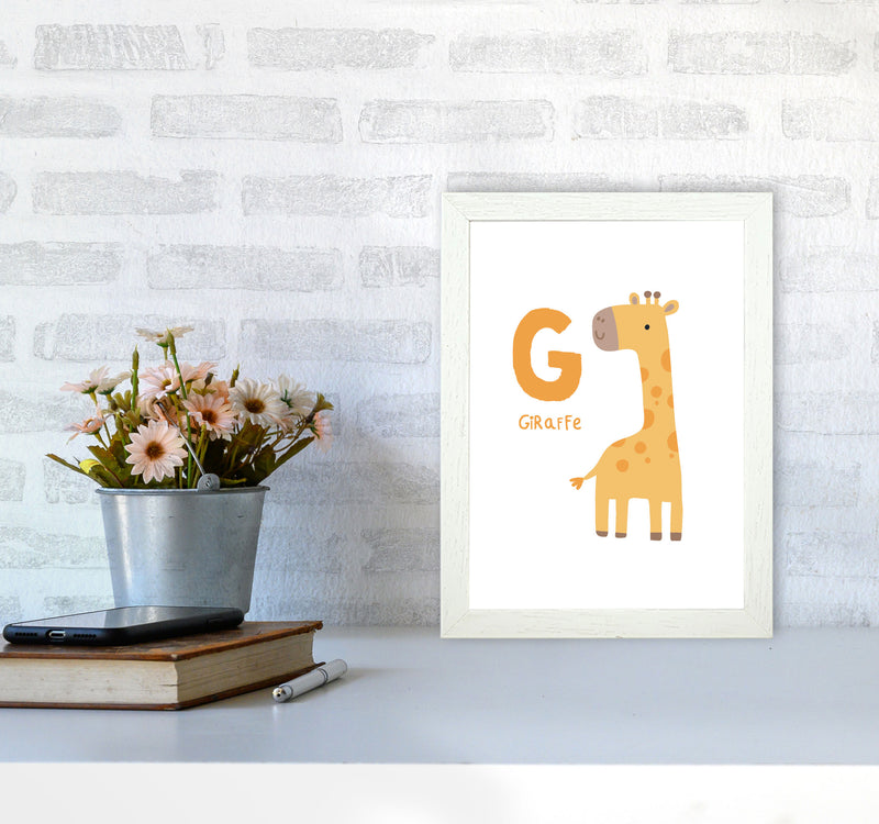 Alphabet Animals, G Is For Giraffe Framed Nursey Wall Art Print A4 Oak Frame