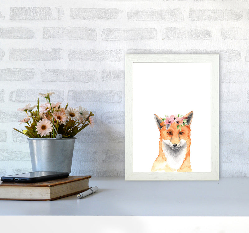 Forest Friends, Floral Fox Modern Print Animal Art Print A4 Oak Frame