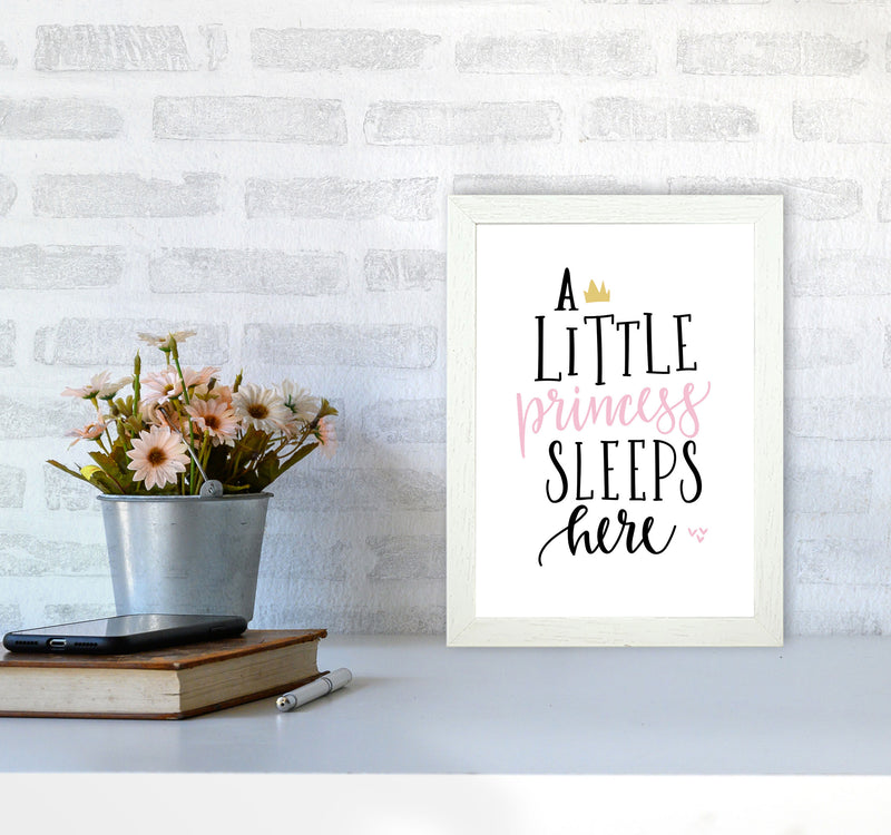 A Little Princess Sleeps Here Framed Nursey Wall Art Print A4 Oak Frame