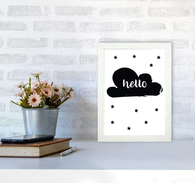 Hello Cloud Black Framed Nursey Wall Art Print A4 Oak Frame