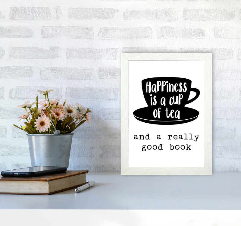 Happiness Is A Cup Of Tea Modern Print, Framed Kitchen Wall Art A4 Oak Frame