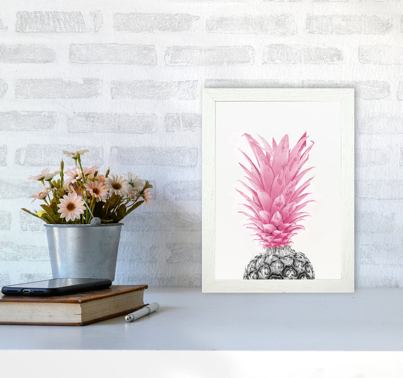Black And Pink Pineapple Modern Print, Framed Kitchen Wall Art A4 Oak Frame