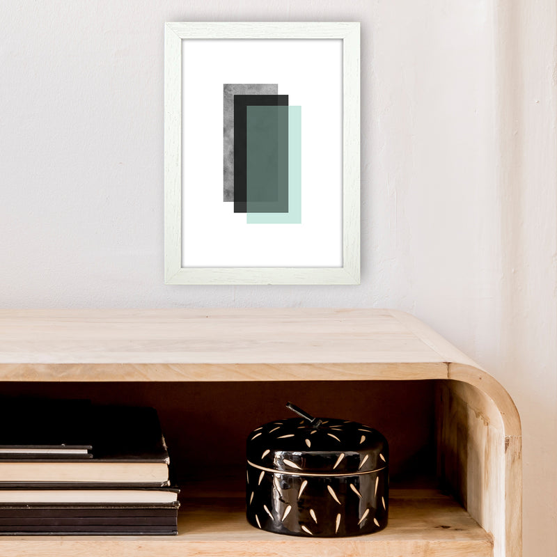 Geometric Mint And Black Rectangles  Art Print by Pixy Paper A4 Oak Frame