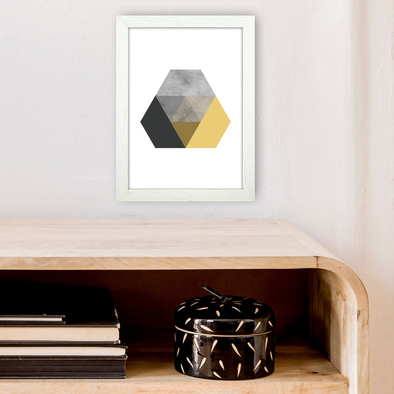 Geometric Mustard And Black Hexagon  Art Print by Pixy Paper A4 Oak Frame