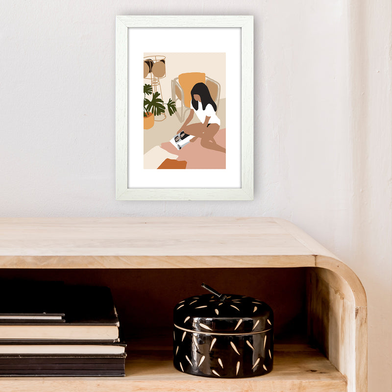 Mica Girl With Magazine N4  Art Print by Pixy Paper A4 Oak Frame
