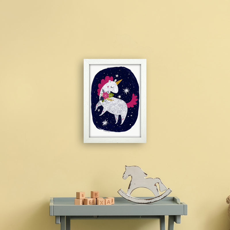 Magical Night Unicorn  Art Print by Pixy Paper A4 Oak Frame