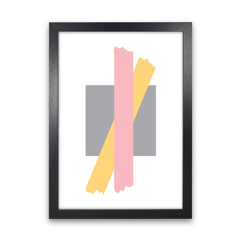 Grey Square With Pink And Yellow Bow Abstract Modern Print Black Grain