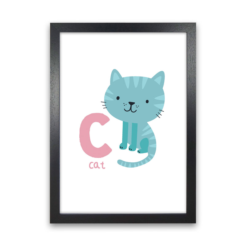 Alphabet Animals, C Is For Cat Framed Nursey Wall Art Print Black Grain