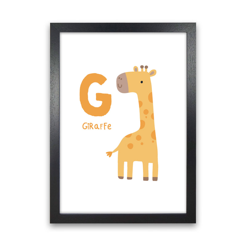 Alphabet Animals, G Is For Giraffe Framed Nursey Wall Art Print Black Grain