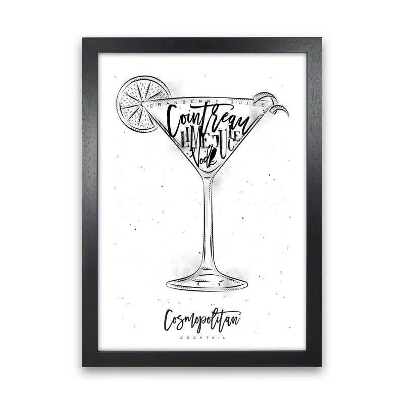 Cosmopolitan Cocktail Modern Print, Framed Kitchen Wall Art Black Grain