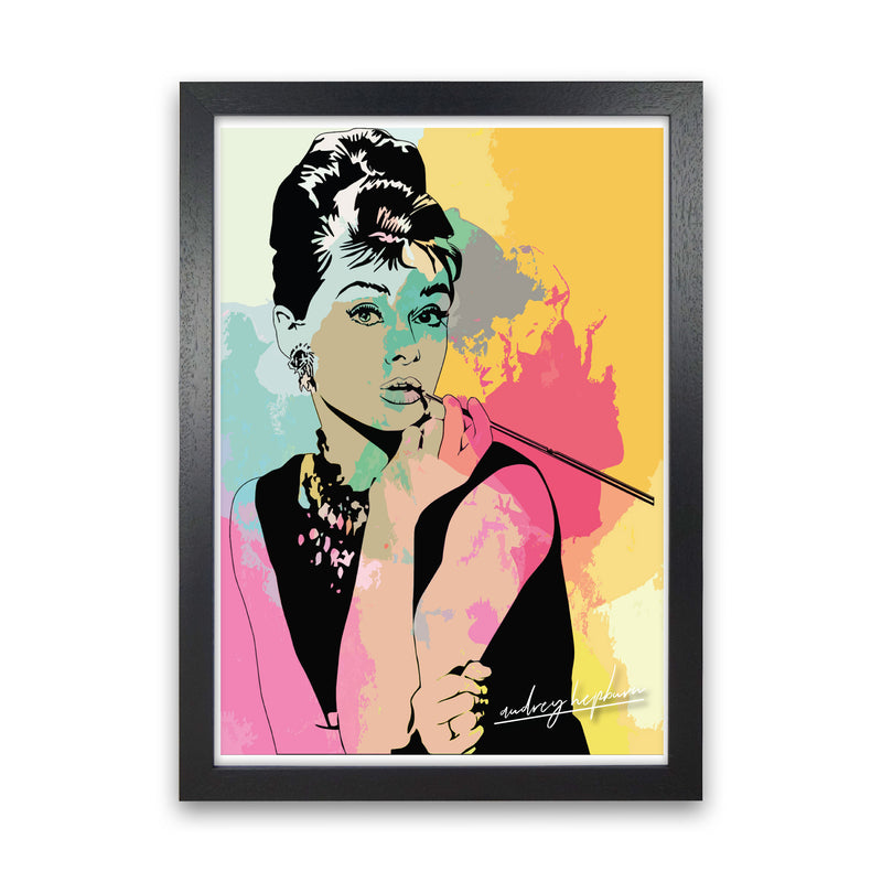 Audrey Hepburn In Colour Modern Print Black Grain