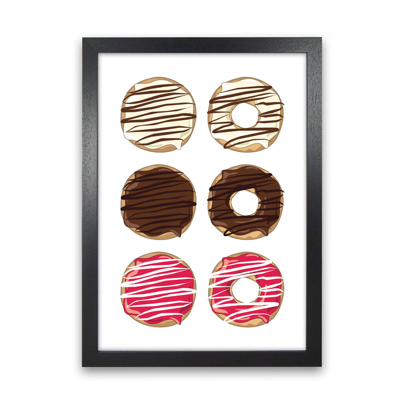 Donuts White Modern Print, Framed Kitchen Wall Art Black Grain