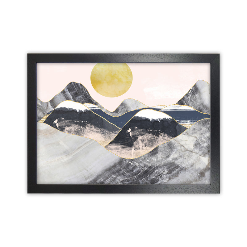 Gold Moon Navy Marble Mountains Landscape  Art Print by Pixy Paper Black Grain