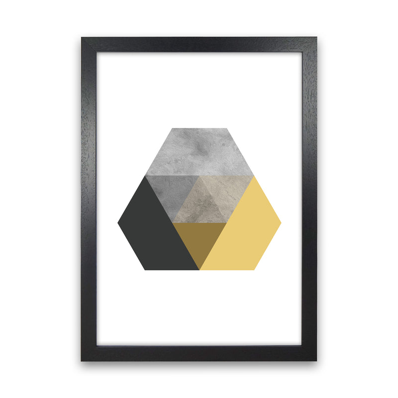 Geometric Mustard And Black Hexagon  Art Print by Pixy Paper Black Grain