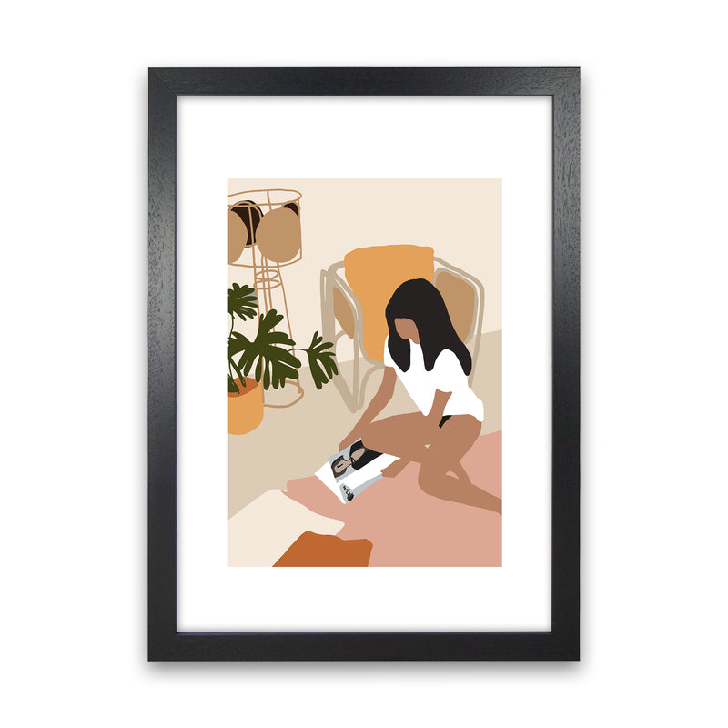 Mica Girl With Magazine N4  Art Print by Pixy Paper Black Grain