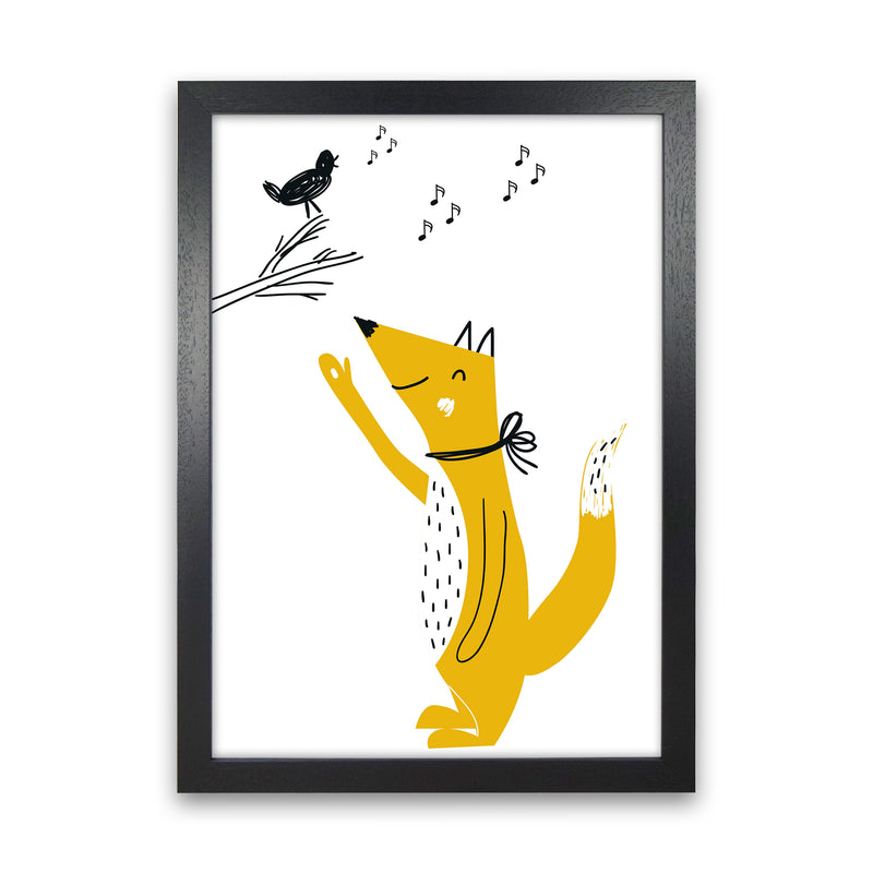 Fox And Birds Animal Pop  Art Print by Pixy Paper Black Grain