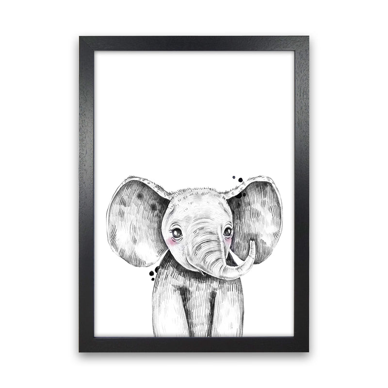 Safari Babies Elephant  Art Print by Pixy Paper Black Grain