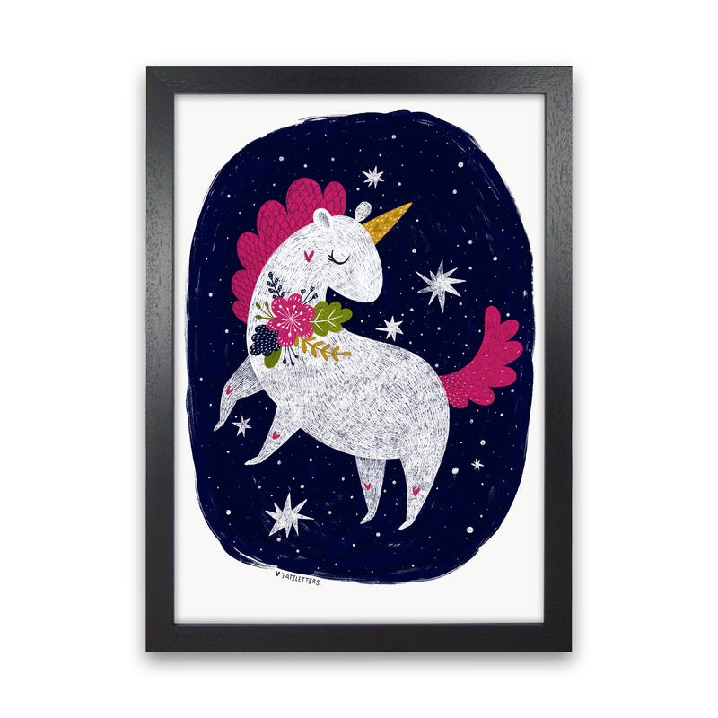 Magical Night Unicorn  Art Print by Pixy Paper Black Grain