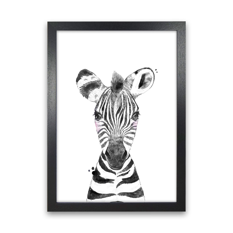 Safari Babies Zebra  Art Print by Pixy Paper Black Grain