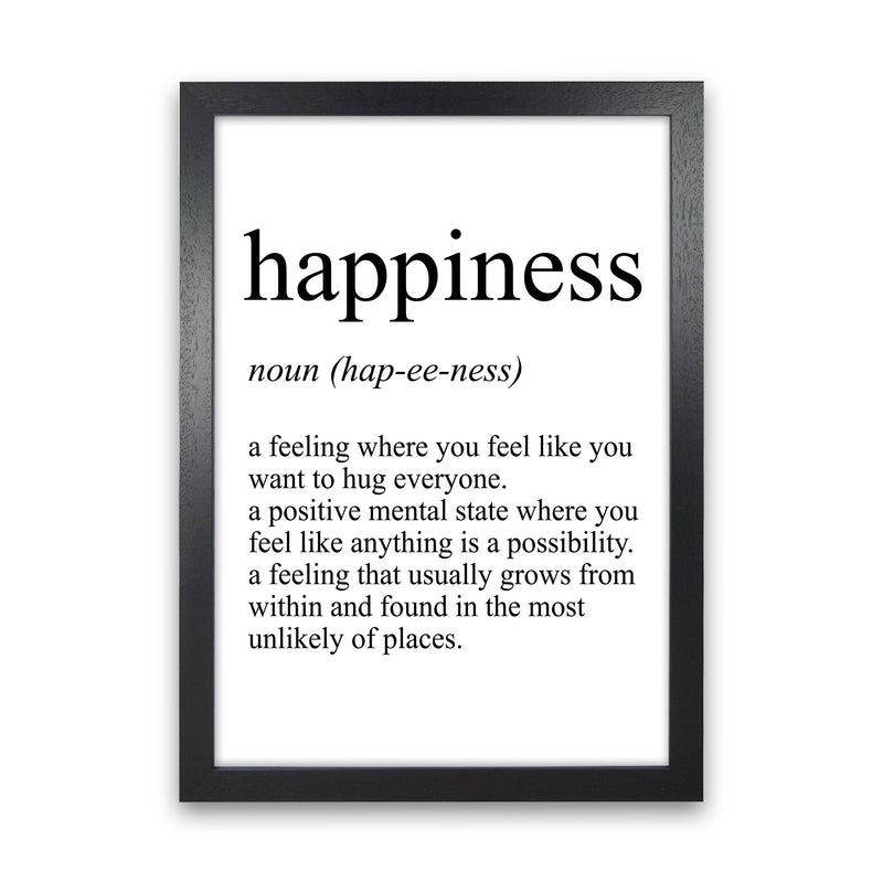 Happiness Definition Art Print by Pixy Paper Black Grain