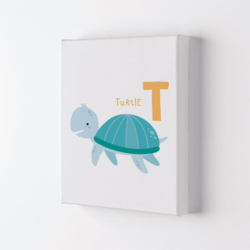 Alphabet Animals, T Is For Turtle Framed Nursey Wall Art Print Canvas