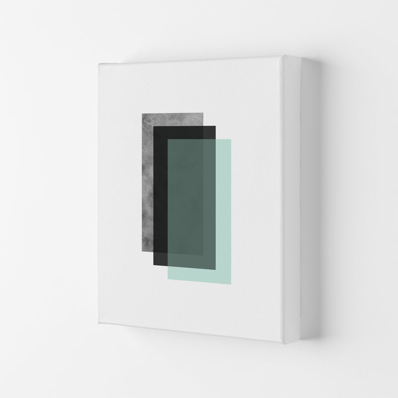 Geometric Mint And Black Rectangles  Art Print by Pixy Paper Canvas