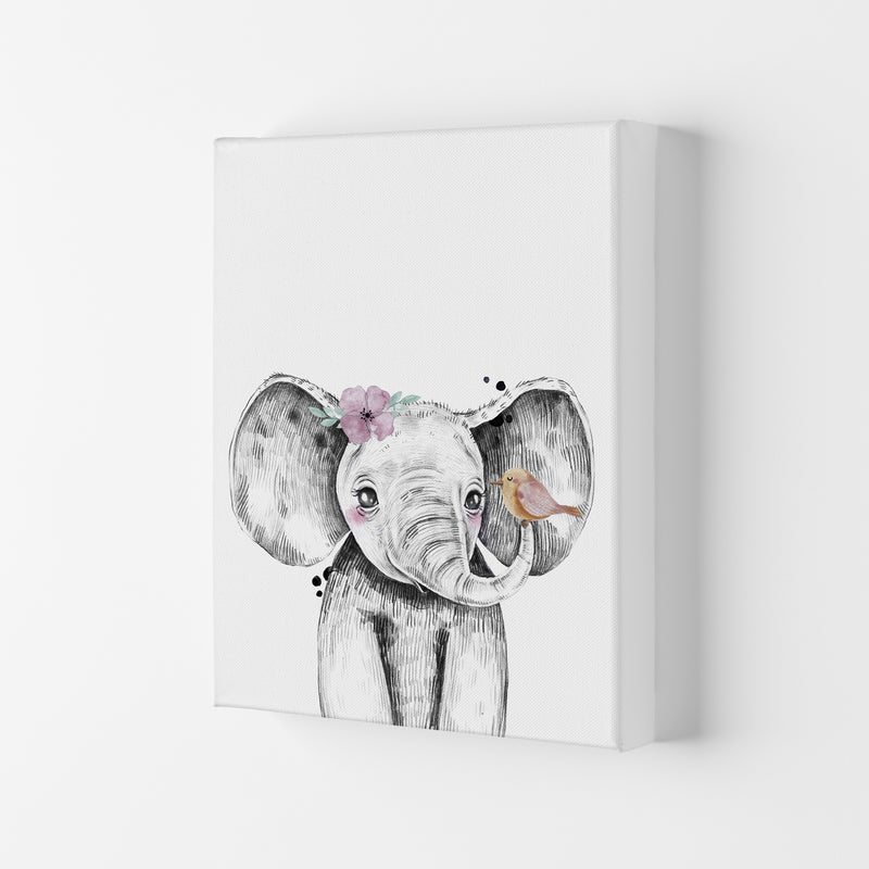 Safari Babies Elephant With Flower  Art Print by Pixy Paper Canvas