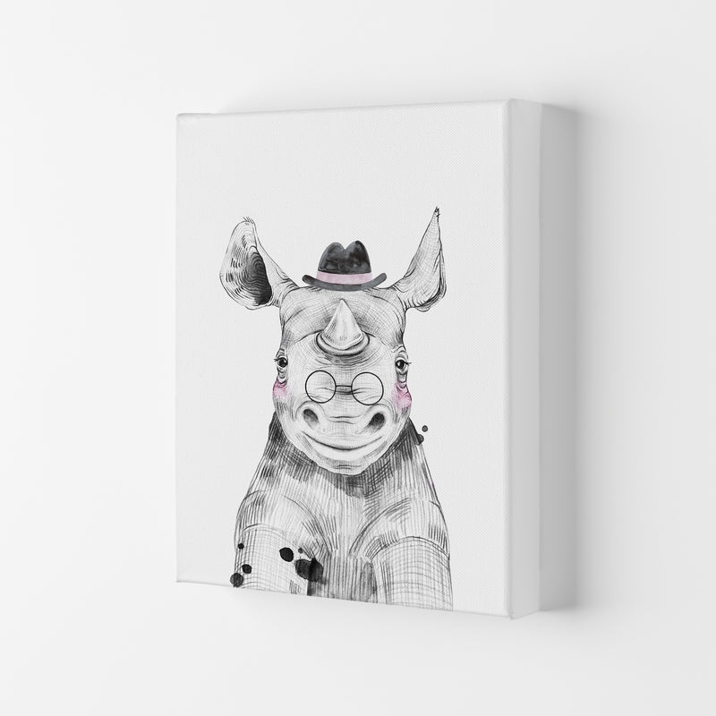 Safari Babies Rhino With Hat  Art Print by Pixy Paper Canvas