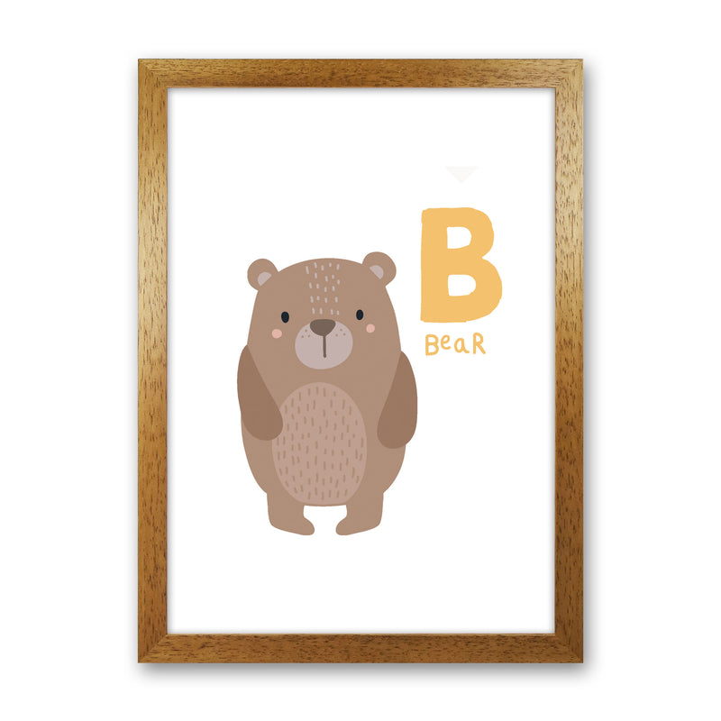 Alphabet Animals, B Is Forbear Framed Nursey Wall Art Print Oak Grain