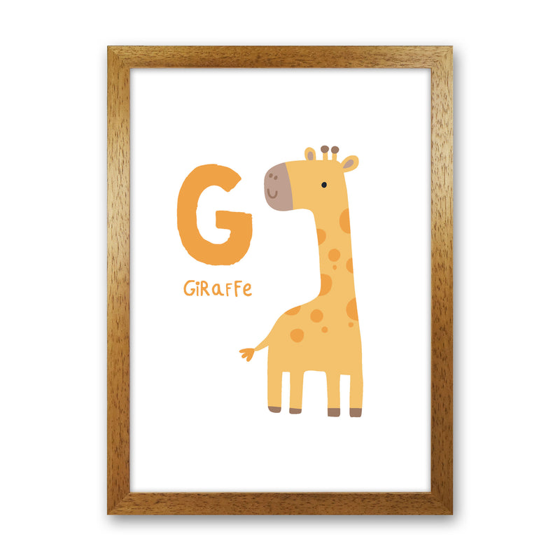 Alphabet Animals, G Is For Giraffe Framed Nursey Wall Art Print Oak Grain