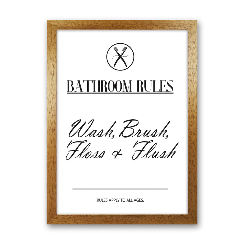 Bathroom Rules Modern Print, Framed Bathroom Wall Art Oak Grain