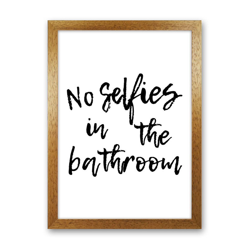 No Selfies, Bathroom Modern Print, Framed Bathroom Wall Art Oak Grain