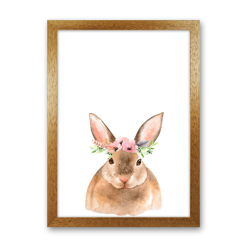 Forest Friends, Floral Cute Bunny Modern Print Animal Art Print Oak Grain