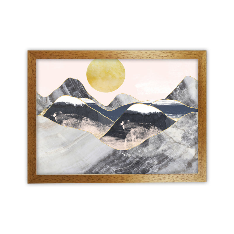 Gold Moon Navy Marble Mountains Landscape  Art Print by Pixy Paper Oak Grain