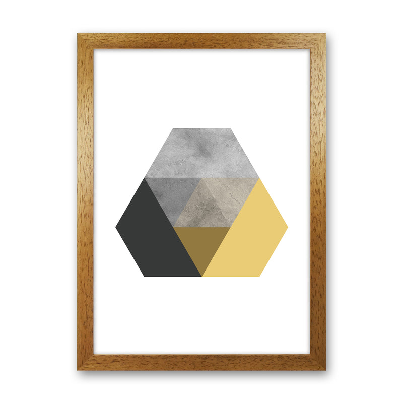 Geometric Mustard And Black Hexagon  Art Print by Pixy Paper Oak Grain