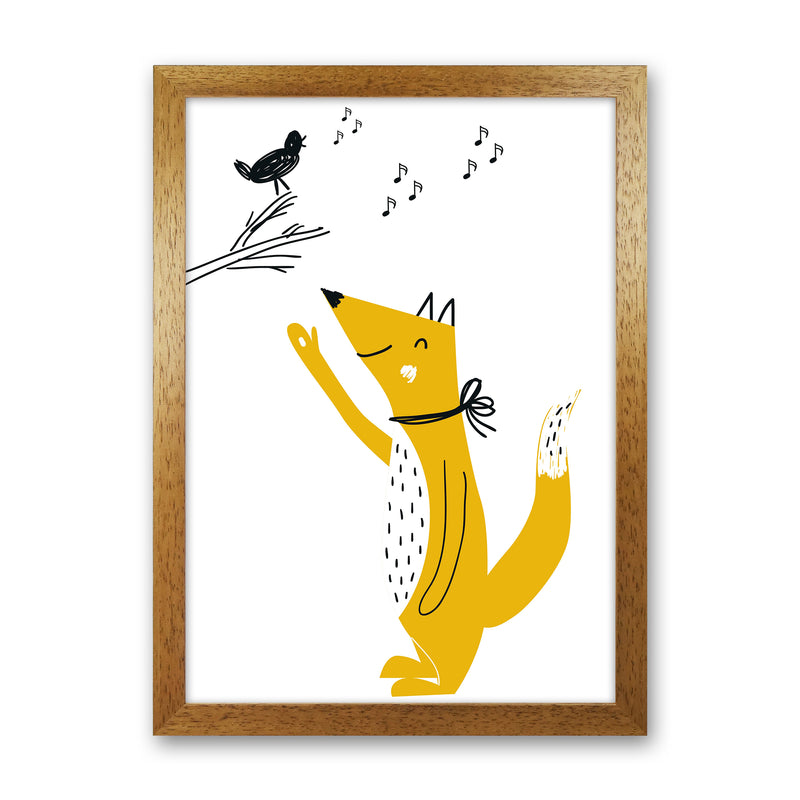 Fox And Birds Animal Pop  Art Print by Pixy Paper Oak Grain