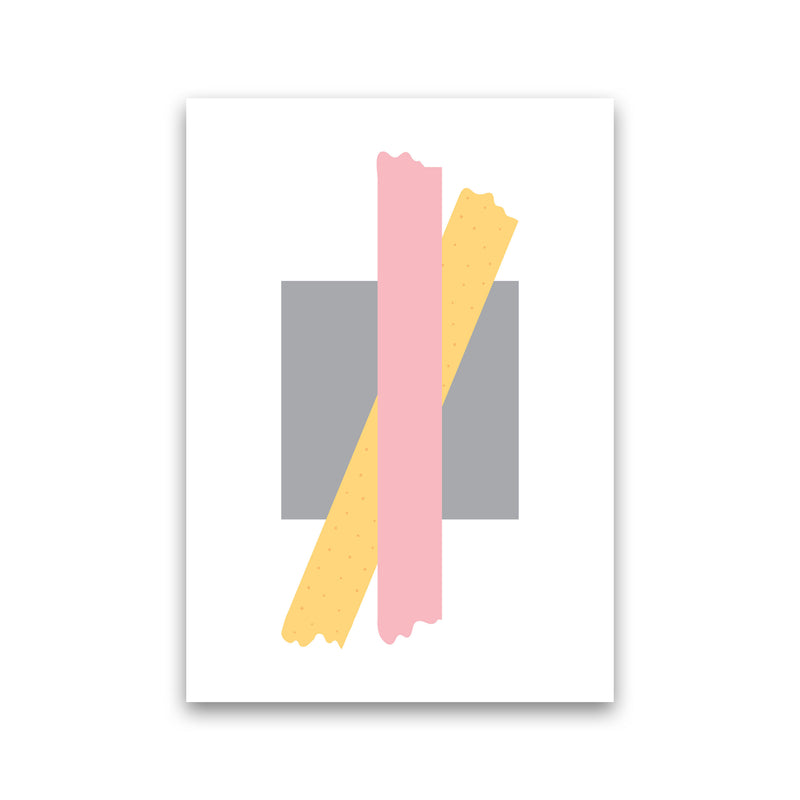 Grey Square With Pink And Yellow Bow Abstract Modern Print Print Only