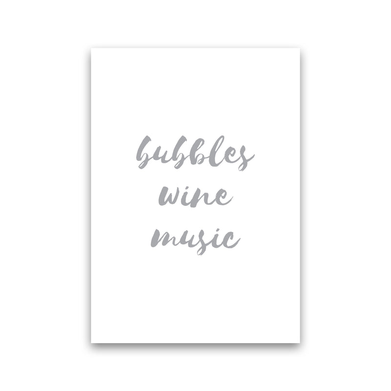 Bubbles Wine Music Grey, Bathroom Framed Typography Wall Art Print Print Only